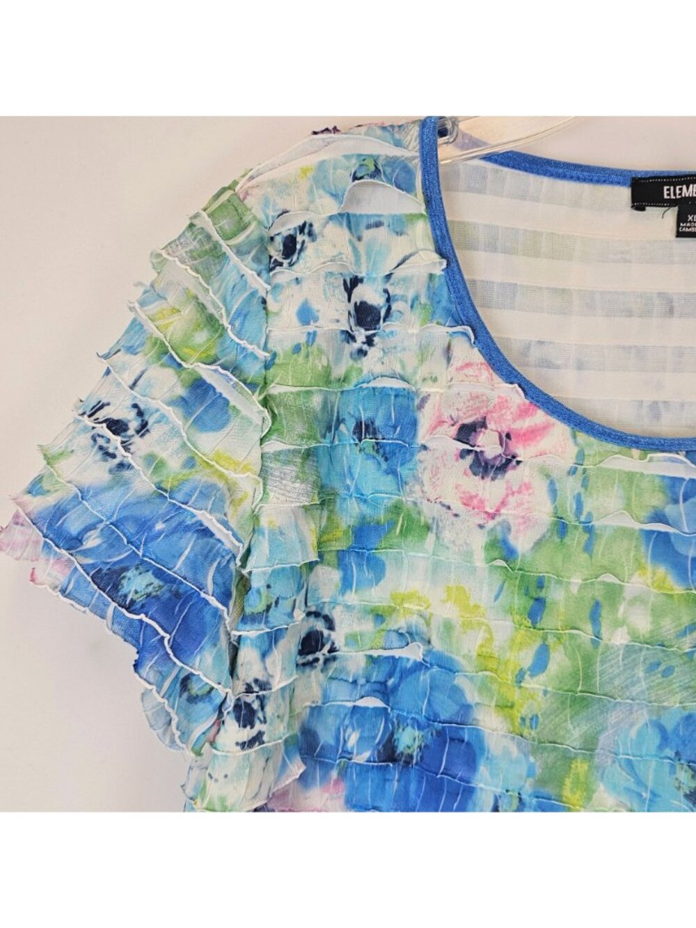 Elementz Womens XL Blue Floral Ruffle Top Tiered Stretch Fairycore - Picture 4 of 11